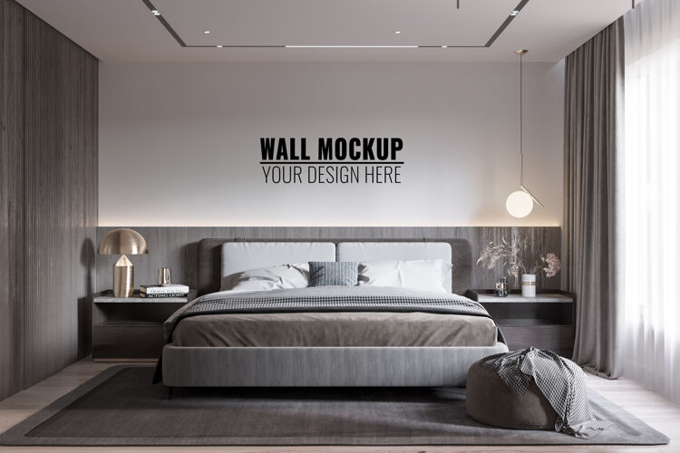 卧室室内现代卧室墙壁模型枕头3d地板