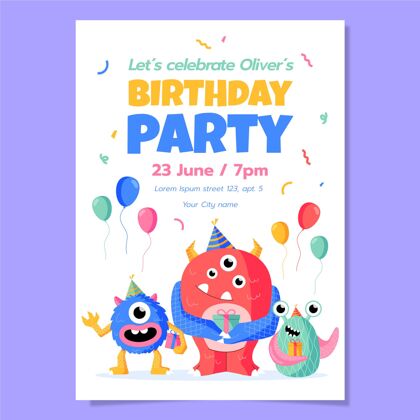 小孩怪物生日邀请模板生日纪念日平面设计小孩生日派对