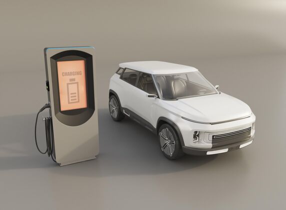 电力3d电动车和充电站创新车辆逼真