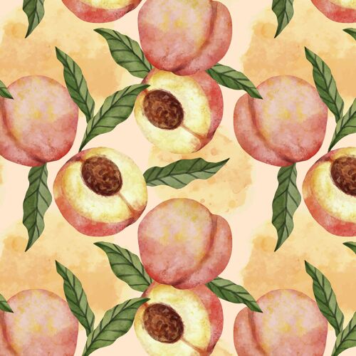 桃手绘水彩桃花图案设计水彩水果图案