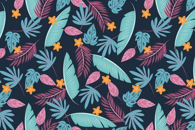 热带多彩的热带树叶背景彩色墙纸夏威夷