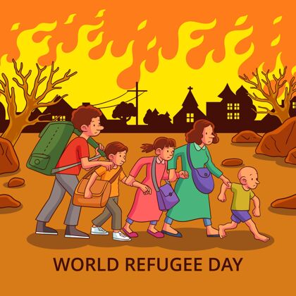 冲突手绘世界难民日插图难民日逃犯人权