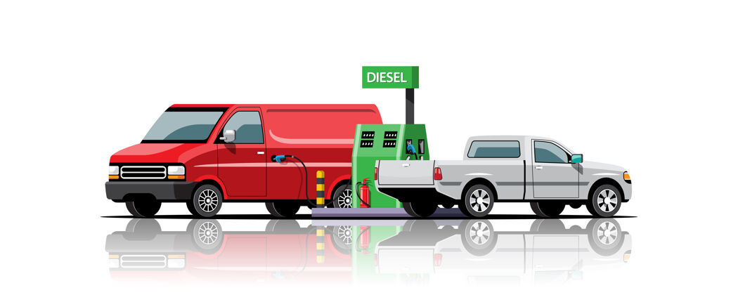 汽油货车和皮卡停车场到柴油加油站加油节能公路汽油