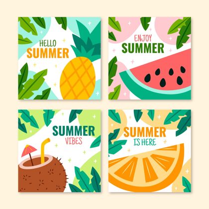 社交媒体发布手绘夏季instagram帖子集社交媒体套装夏季模板