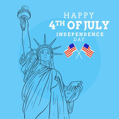 自由女神像手绘七月四日独立日插画节日手绘美国