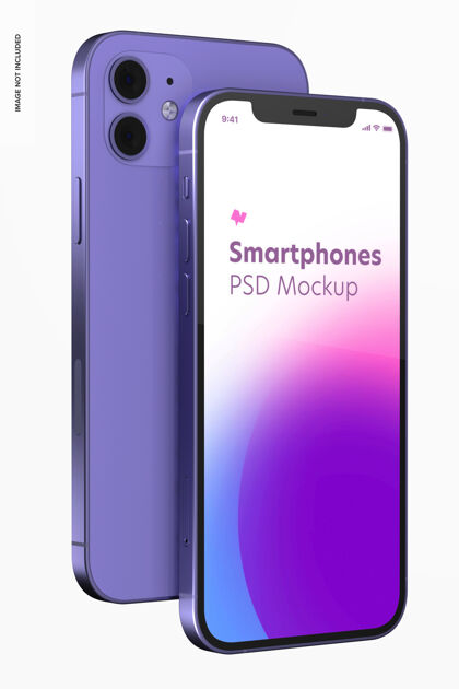 用户体验智能手机紫色版实物模型 前后视图电话用户界面紫色