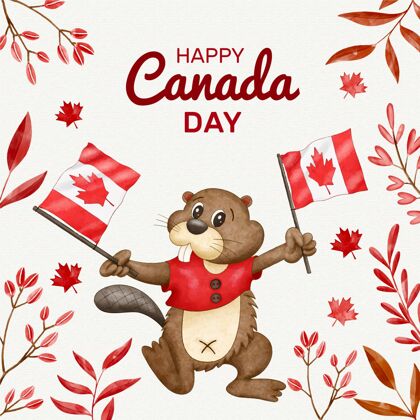 快乐加拿大日手绘水彩画加拿大日插画7月1日庆祝加拿大
