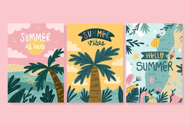 集合手绘夏季卡片系列手绘夏季卡片模板夏季