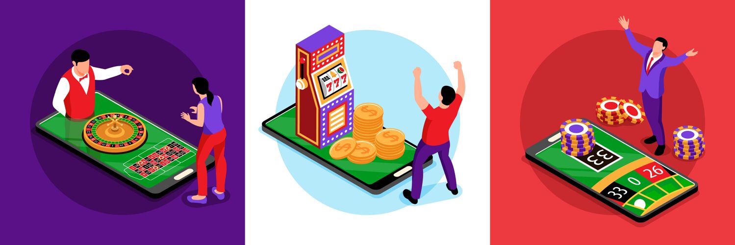 游戏等距网上赌场设计概念与广场插图广场桌子在线