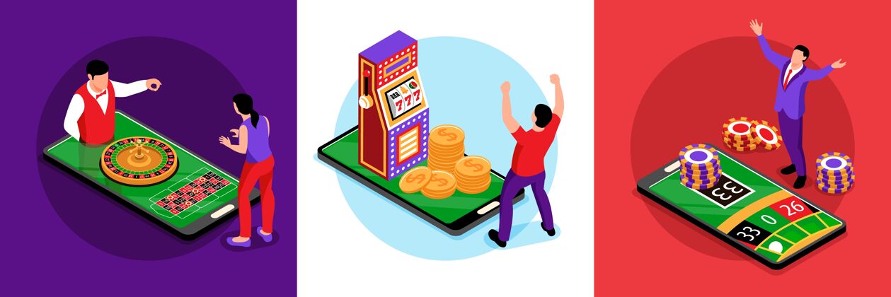游戏等距网上赌场设计概念与广场插图广场桌子在线