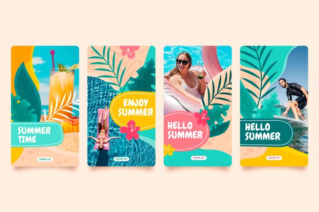 收藏手绘夏季instagram故事集与照片包装夏季Instagram夏季