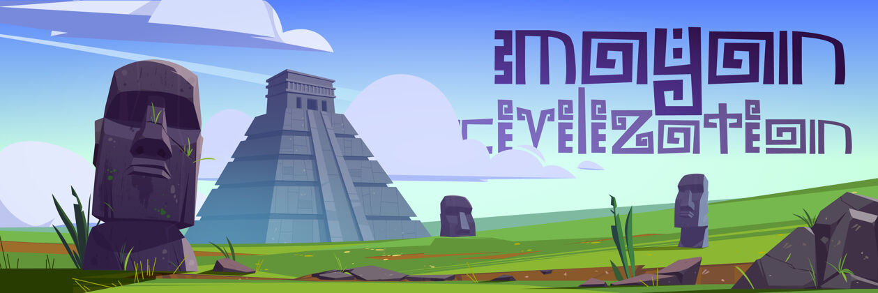 风景复活节岛上古老的玛雅金字塔和摩艾雕像墨西哥墨西哥遗址