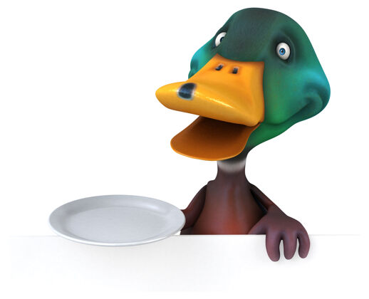 用餐有趣的鸭子三维插图自然快速3d