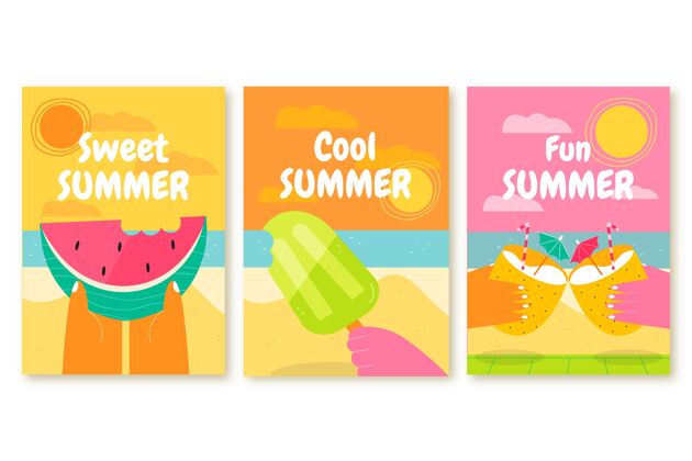 季节有机平面夏季卡片系列夏季卡片集合集合包装