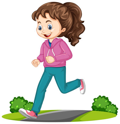 公园女孩做跑步运动卡通人物孤立爱好游戏卡通