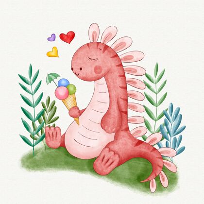 水彩画手绘水彩画可爱的恐龙宝宝恐龙史前手绘