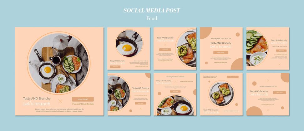 极简主义美食社交媒体帖子模板设计设置食物模板帖子模板