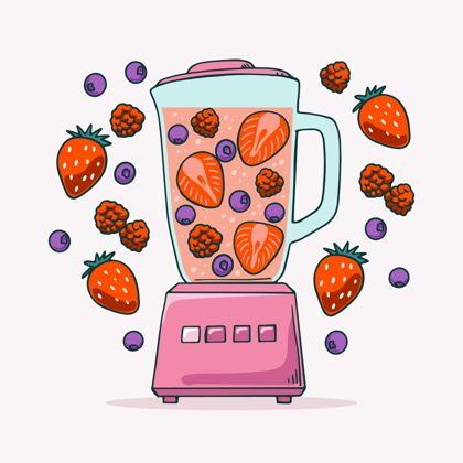 健康手绘果汁在搅拌机玻璃插图烹饪健康饮料手绘