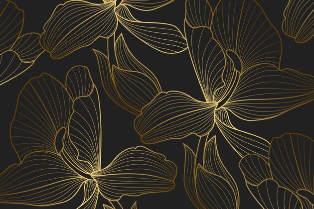 优雅渐变金色线性背景与百合花设计金色渐变花卉金色细节