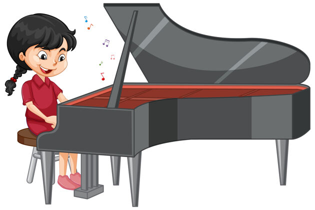小学生一个弹钢琴的卡通女孩小幼儿园乐器