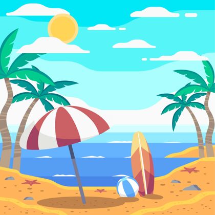 夏季插画平面夏季插图夏季海滩平面设计海滩