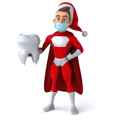 超级英雄有趣的三维卡通圣诞老人与面具插图健康男人超级