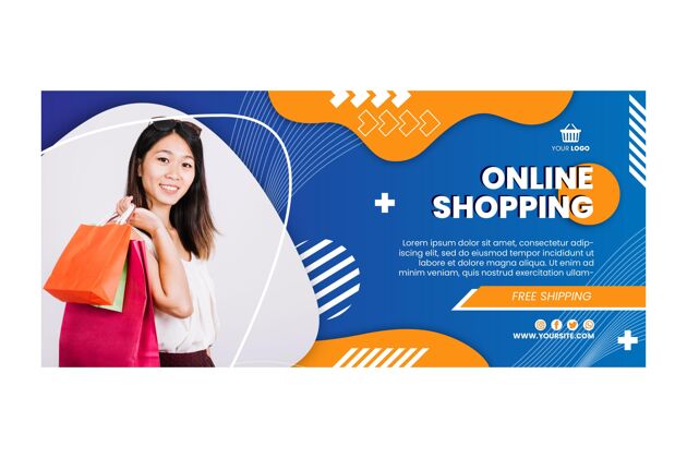 购物袋网上购物横幅模板获取在线购物横向