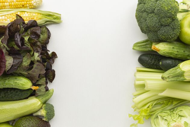 排列新鲜蔬菜放平美味俯视图组合