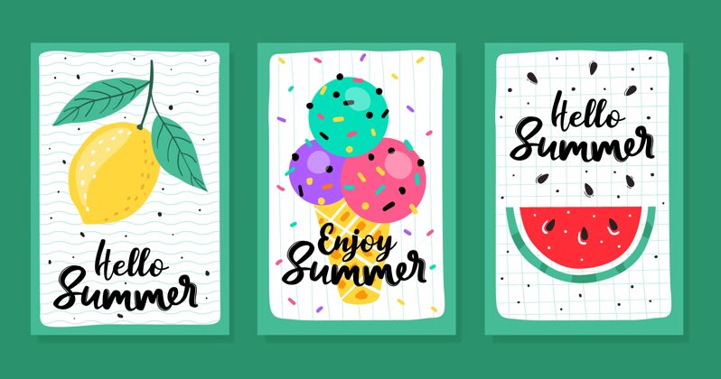 手绘手绘夏季卡片系列包装集合夏季