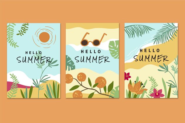 夏季贺卡手绘夏季卡片系列夏季卡片集合手绘
