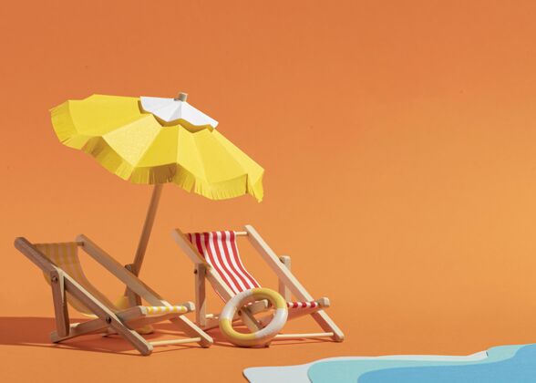 躺椅带躺椅的夏季雨伞海滩伞静物季节