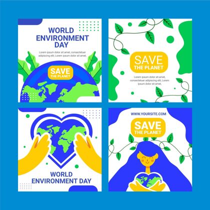保护平面世界环境日instagram帖子集设置意识庆典