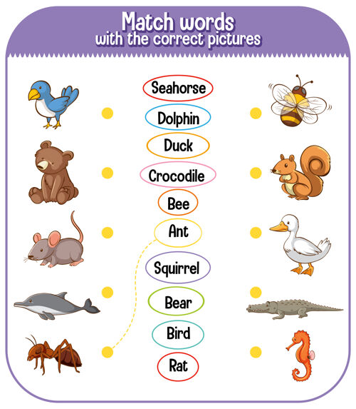 幼儿园把单词和正确的图片搭配起来给孩子们玩游戏动作游戏单词