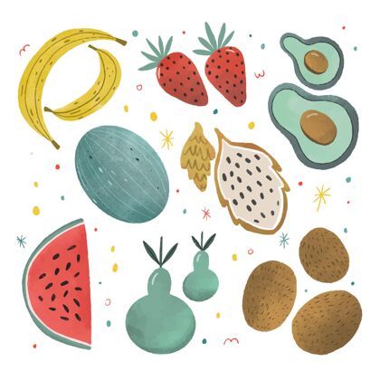 水果套装手绘水果系列食品水果收集美味