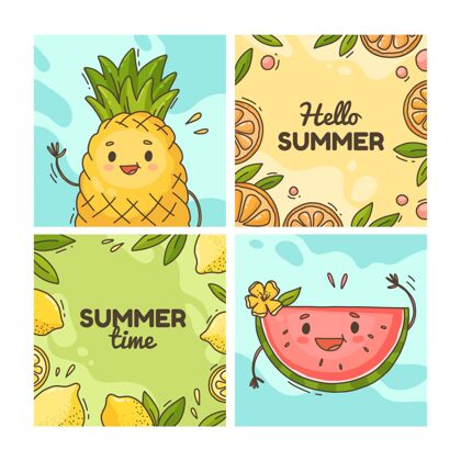 发布手绘夏季instagram帖子集夏季社交媒体发布包装