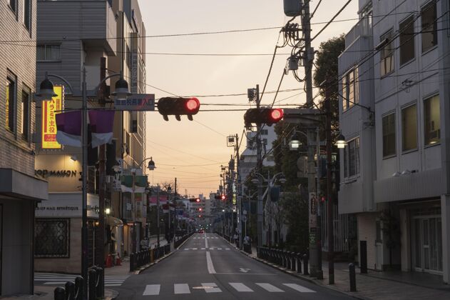 建筑红绿灯城市景观空荡荡的街道建筑日本