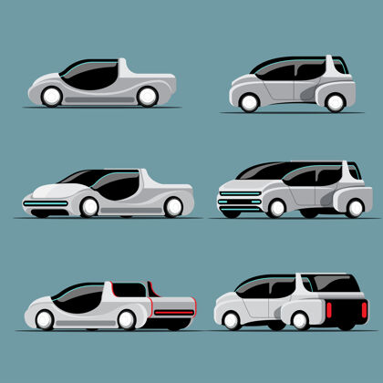 控制一套现代风格的高科技汽车 不同的颜色和白色设计平面设计优雅卡通