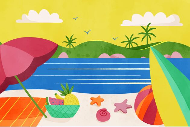夏天手绘水彩夏季背景视频通话背景手绘季节