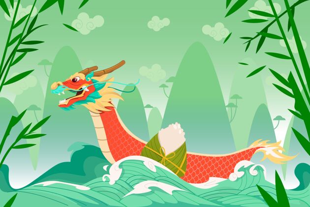 赛船手绘龙舟插图龙舟端午节中国