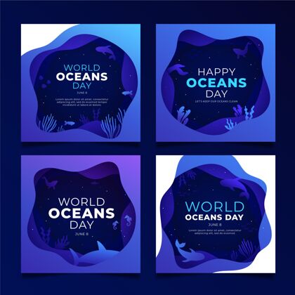 社交媒体模板手绘世界海洋日instagram帖子集星球Instagram模板世界海洋日