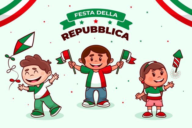 意大利共和国卡通节插画意大利国旗庆典卡通