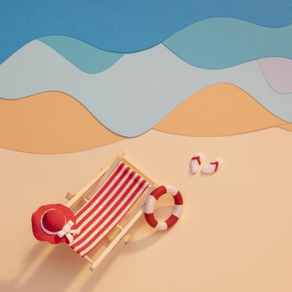 安排纸做的夏日海滩布置放松构图纸张风格