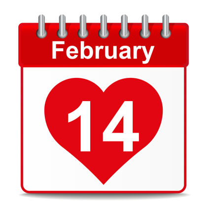 风格在白色背景上有一个红色心形的情人节日历插图数字心效果