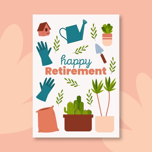 退休快乐手绘退休贺卡模板年龄老年人养老金