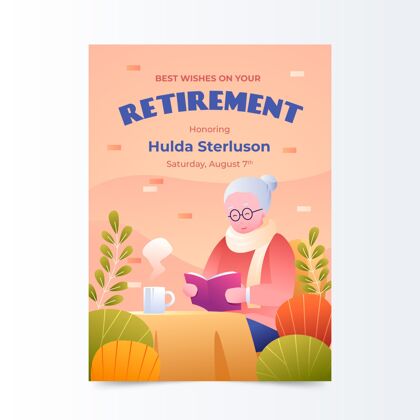 老年人渐变色退休贺卡模板年龄平面设计老年人