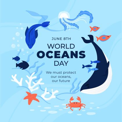 海洋手绘世界海洋日插图环境庆典海洋日