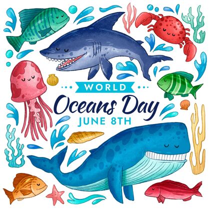 海洋日手绘世界海洋日插图活动海洋海洋