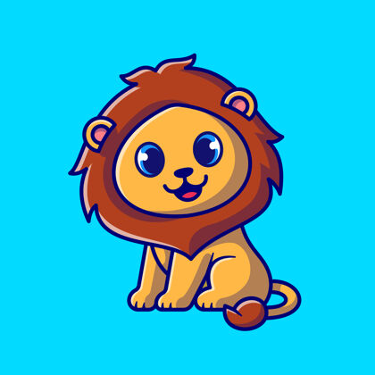哺乳动物可爱的小狮子坐卡通插图可爱丛林坐着