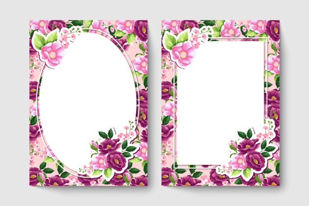 安排植物卡片上有红色和粉色的花 叶开花水彩花卉