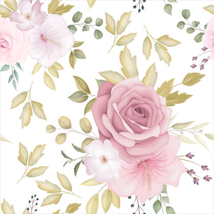 粉彩美丽的花朵与灰尘粉色花朵无缝模式粉色花朵绽放优雅